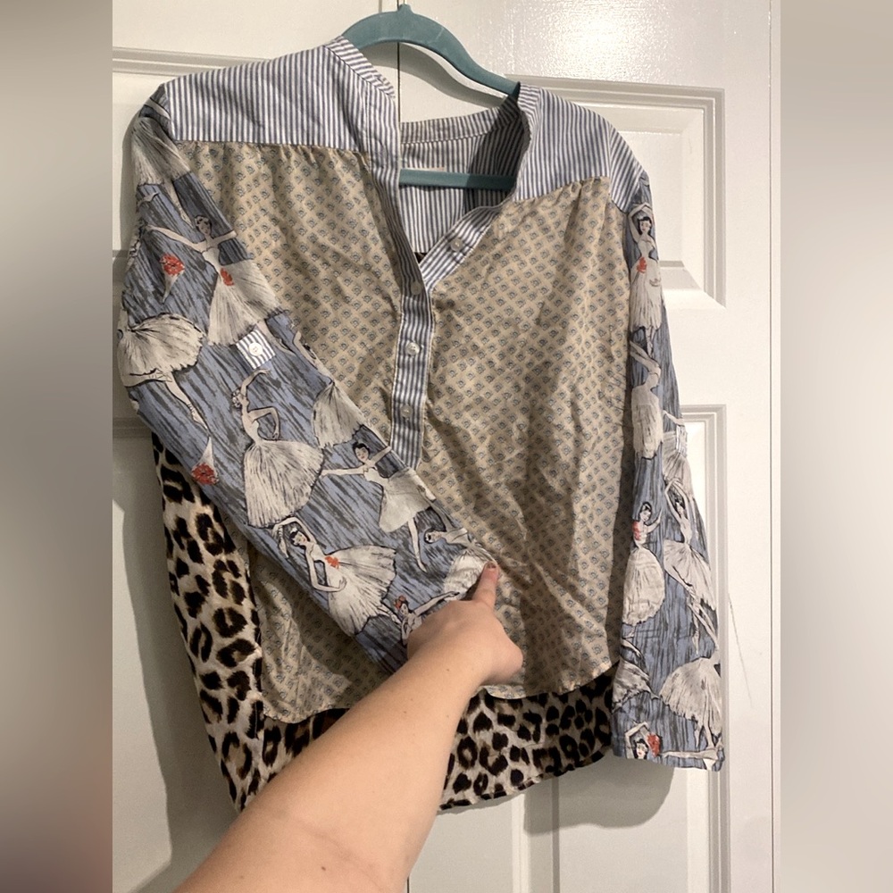 Rare L.P.O. Laurence Maneo Anthropologie Ballerina Leopard Silk Button Down Top - Picture 4 of 11